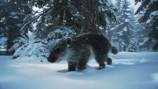 冬日森林雪景风光雪地动物自然景观雪山雪崩
