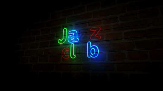 爵士俱乐部夜生活霓虹灯在砖墙上