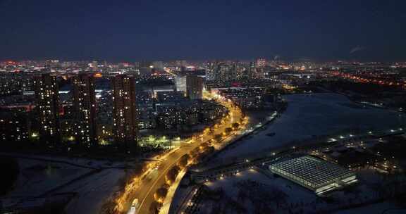 齐齐哈尔夜景航拍空镜