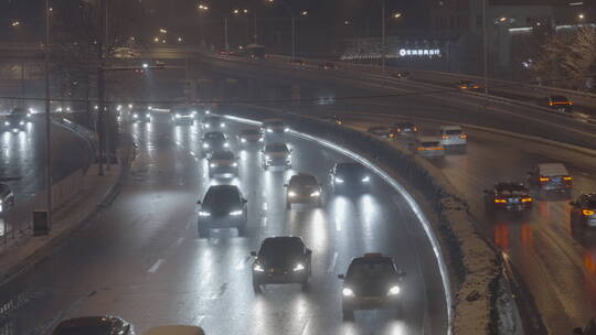 城市夜晚雪景 冬天雪景夜晚视频素材模板下载