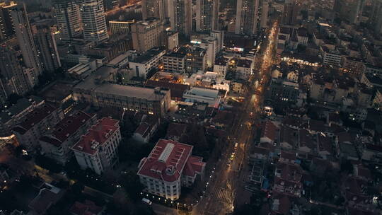 4K上海航拍夜景老房子创意园区高楼大厦