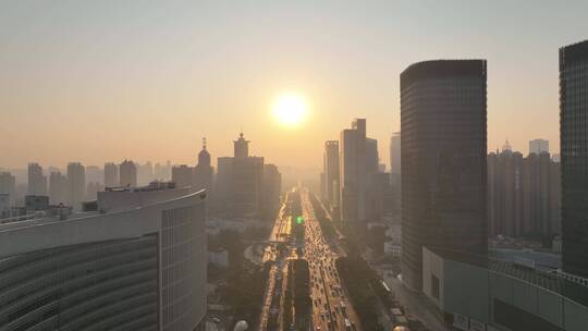 上海浦东世纪大道清晨航拍