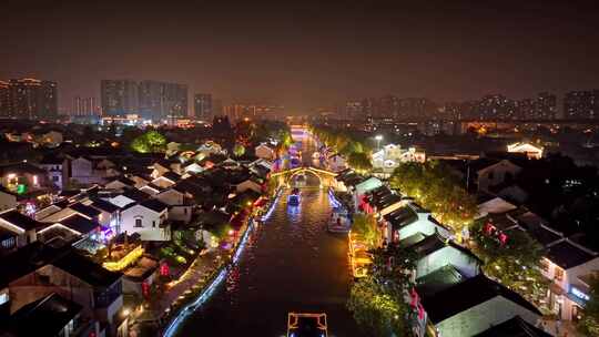 航拍无锡南长街古运河夜景长镜头