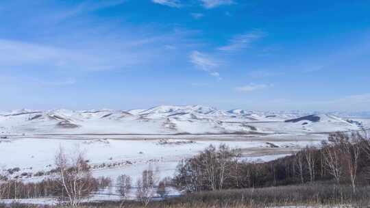 冬季内蒙古乌兰布统蓝天白云雪景