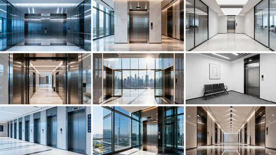 现代写字楼电梯厅 高端商务电梯走廊