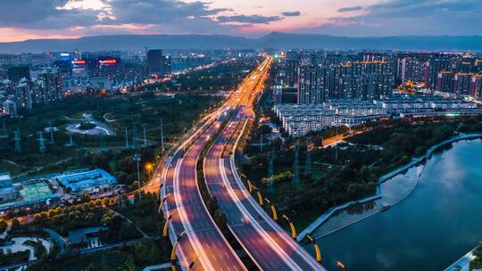 中国内蒙古呼和浩特市牛角桥航拍夜景延时