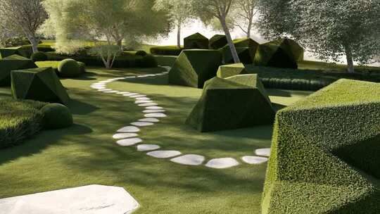 园林景观3D渲染绿植小径