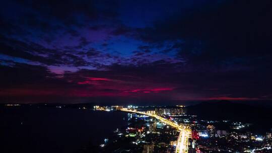 广东省汕尾城市夜景延时