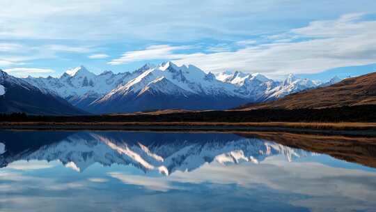 雪山湖泊蓝天白云户外旅行冰川雪山自然风景