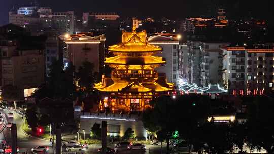 广西桂林逍遥楼夜景航拍