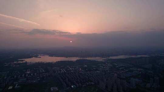 蚌埠龙子湖夕阳航拍全景