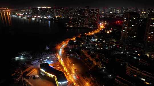 大连海滨旅游路夜景航拍