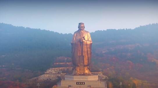 孔子雕像孔子学院尼山圣境延时摄影