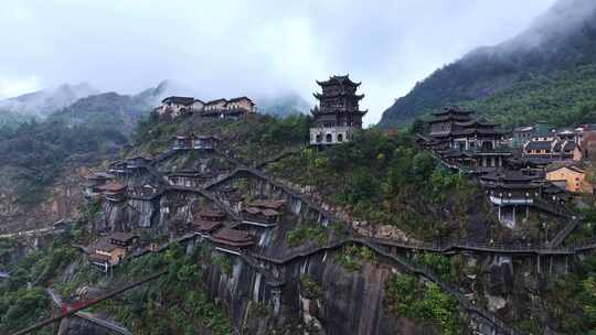 江西上饶网红景点望仙谷仙境云雾缭绕航拍