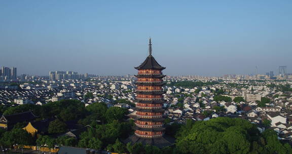 旅游景区 航拍苏州北寺塔 环绕 平角度 远景
