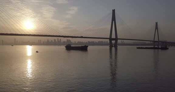 武汉二七长江大桥远景侧拍航拍
