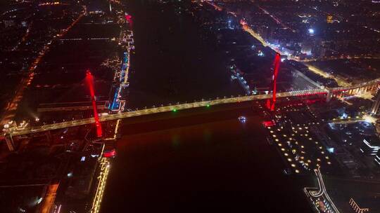 杨浦大桥夜景航拍视频素材模板下载