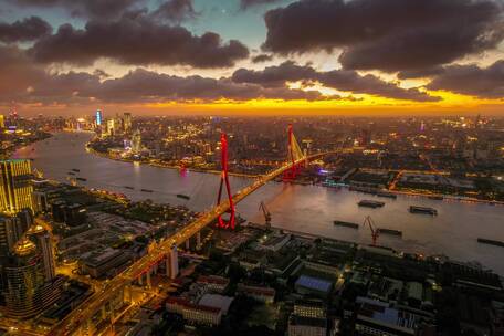 5K 航拍上海杨浦大桥夜景延时
