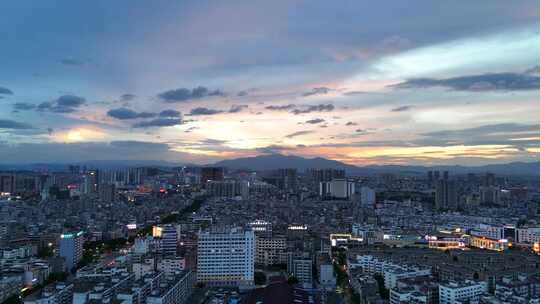 广西玉林城市晚霞城市大景航拍