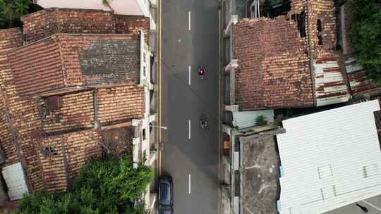 广东传统街景道路航拍