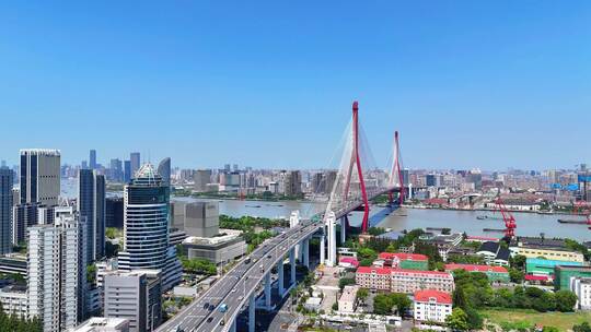 航拍上海城市风景 上海杨浦大桥