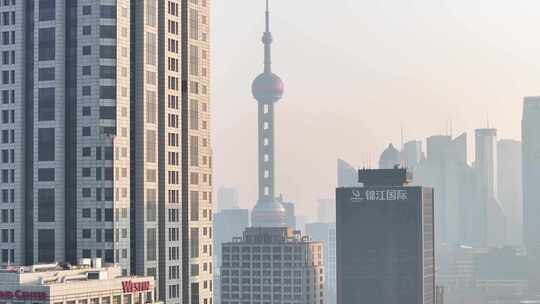 上海城市风光航拍  陆家嘴清晨
