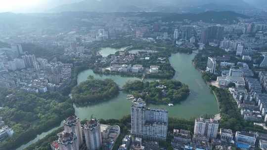 福州西湖公园航拍福建博物院城市公园风景