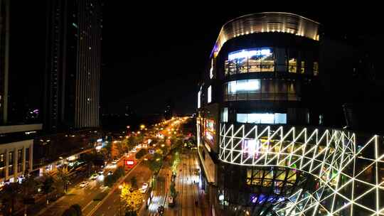 杭州钱塘新区高沙路车辆车流夜景航拍视频素材模板下载