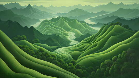 中国风绿色山川美景