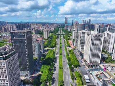 广东省东莞市东莞大道航拍延时车流城市风景