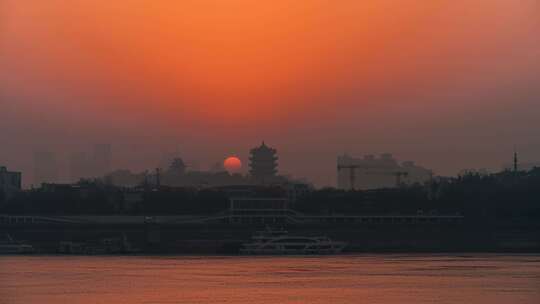 湖北武汉黄鹤楼日出延时