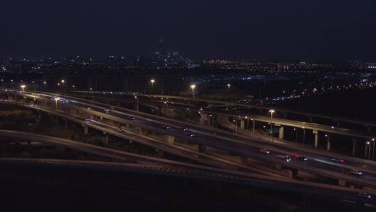 城市夜景秀沿路地铁站罗山高架路立交桥