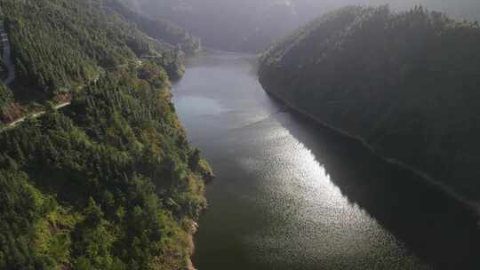 航拍水库黎平双江水库发电站