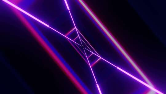 3d深色背景，发光的紫色和粉色激光无限循