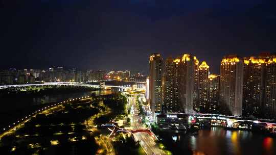 航拍福建泉州江滨北路交通夜景