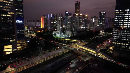 航拍深圳滨海大道立交桥人行天桥夜景