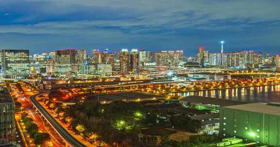 日本东京晴空塔城市夜景风光延时