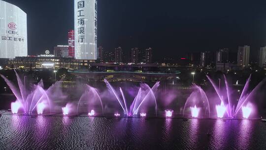 曹娥江夜景,喷泉,城市阳台,余坤国际广场