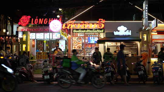 泰国清迈夜景夜市古镇小镇城市街道道路