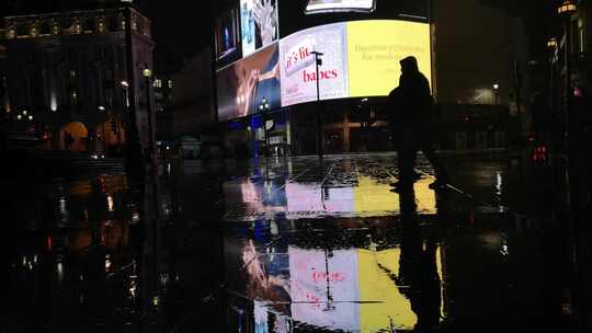 雨夜走在伦敦街头的人们