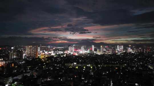 合集城市晚霞夜景航拍广西玉林夜景