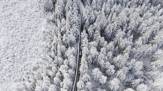 航拍雪天公路上的汽车