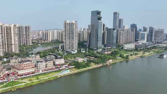 长沙银行总行大楼航拍城市建筑风光高楼大厦