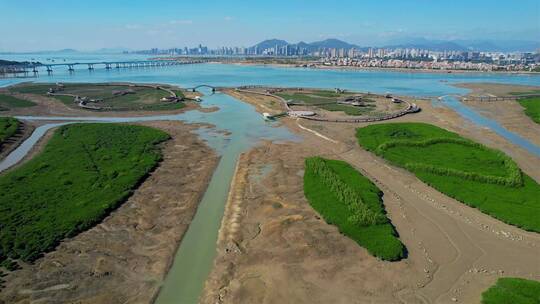 厦门航拍下潭尾湿地公园景观