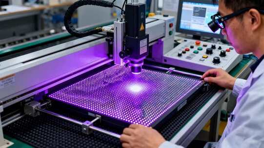 工人操作设备加工电子产品