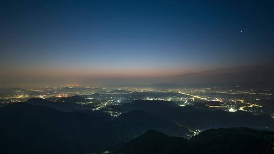 浙江杭州戴村城市夜景转日出延时