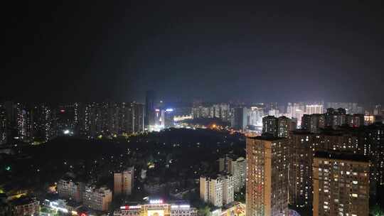 航拍四川自贡夜景自贡城市风光