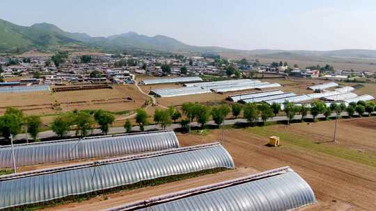 乡村蔬菜大棚全景俯瞰