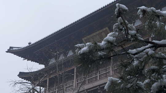 杭州径山寺中式古建筑寺庙雪景