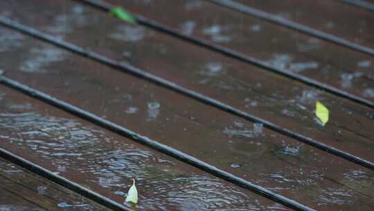 夏天公园地板雨滴下雨